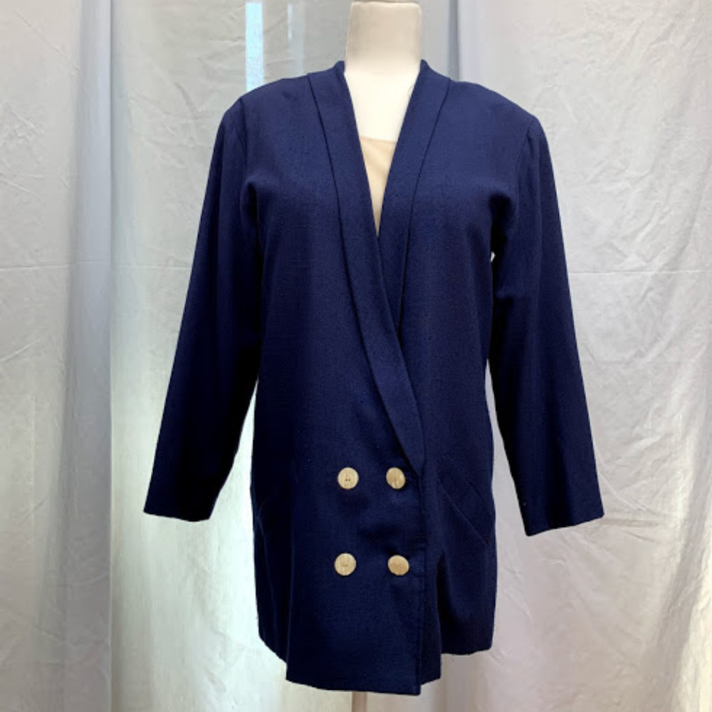 Vintage Collegiate Style Navy Blue Blazer